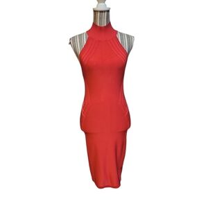 Marciano By Guess Woman Niva Sculpted Sweater Red Halter Neck Dress Size6